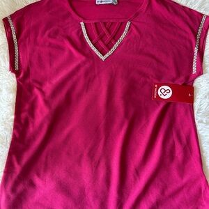 89th & Madison Fuchsia V-Neck Tank with Rhinestone Trim